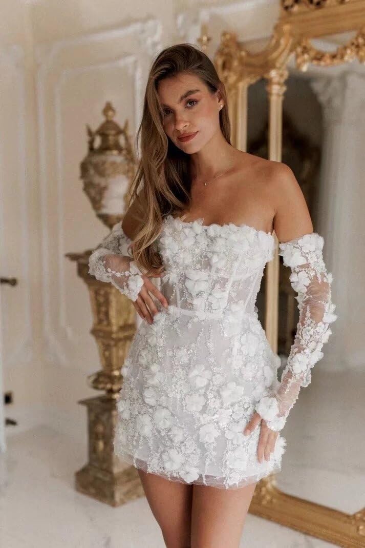 Smileven Short Wedding Dresses for Bride 2025 Lace Mini Formal Bridal Gowns with Sleeves
