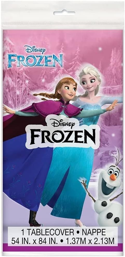 Disney Frozen Princess Elsa Anna Birthday Party Supplies Bundle Pack for 16 includes 16 Dessert Cake Paper Plates, 16 Napkins, 1 Table Cover