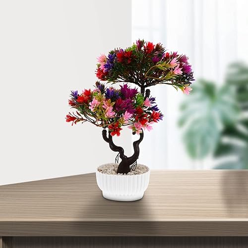 Miniatura 6 de Happyyami Adorno de bonsái de simulación en maceta de plástico 2 piezas adornos de flores artificiales para decoración del hogar