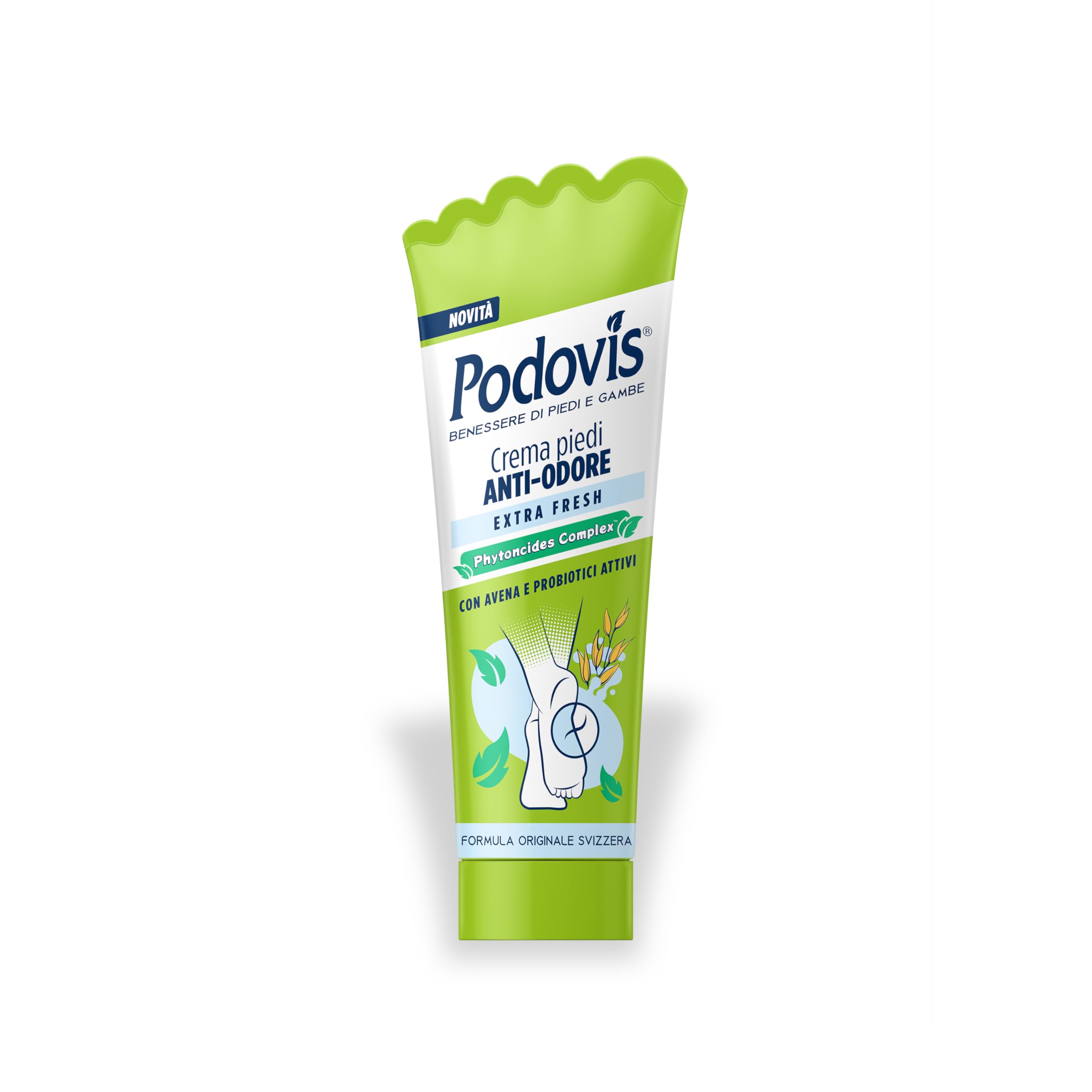 Podovis, Deocrema Extra Fresh - Crema per i Piedi, Effetto Rinfrescante ed Idratante, Regola la Sudorazione del Piede, con Antibatterico, Senza Parabeni e Siliconi, 100 ml