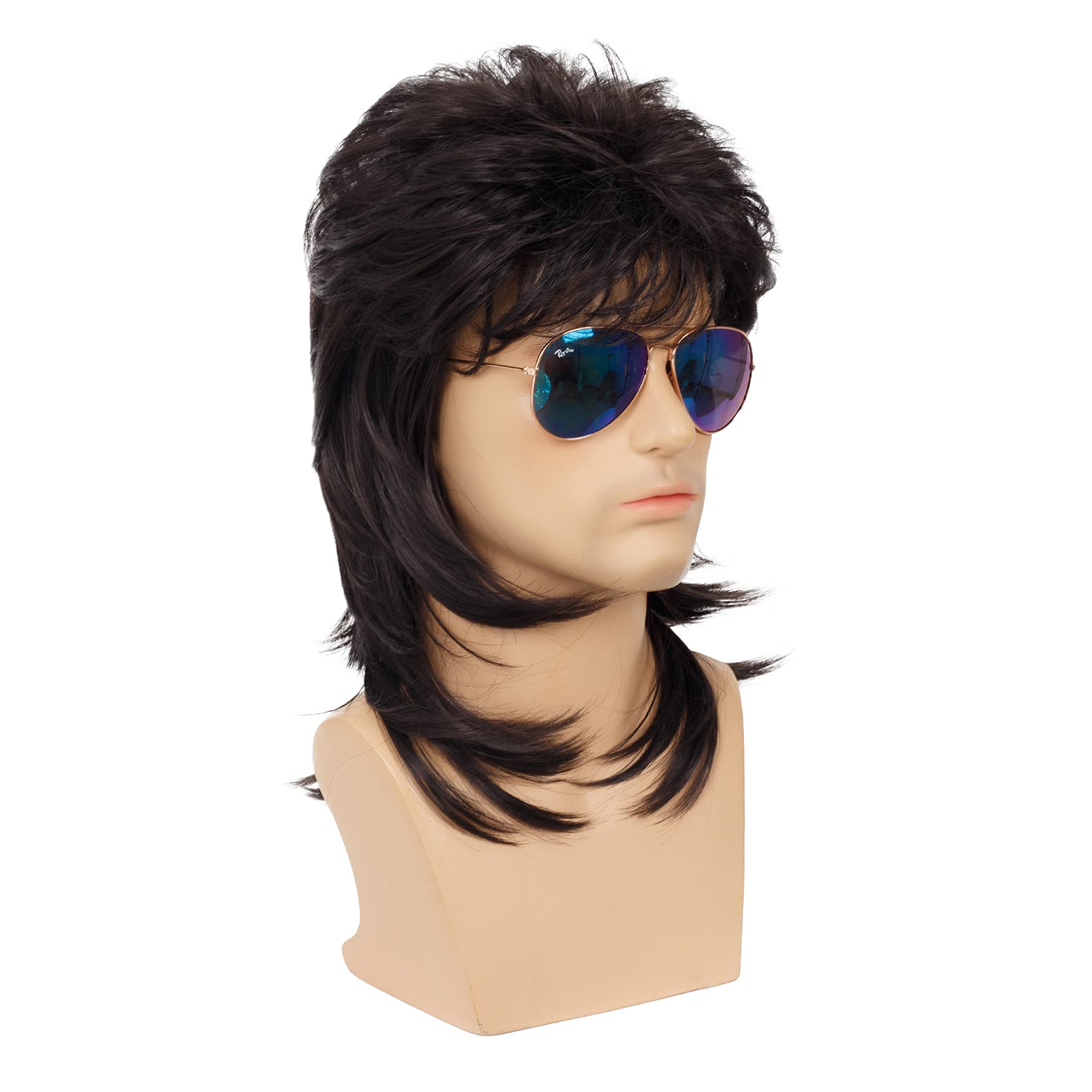 Pelucas de salmonete para hombre, color negro, rizado de los años 70 y 80, peluca de disfraz de cosplay, retro, punk, rockero, disco sintético, pelucas completas 4