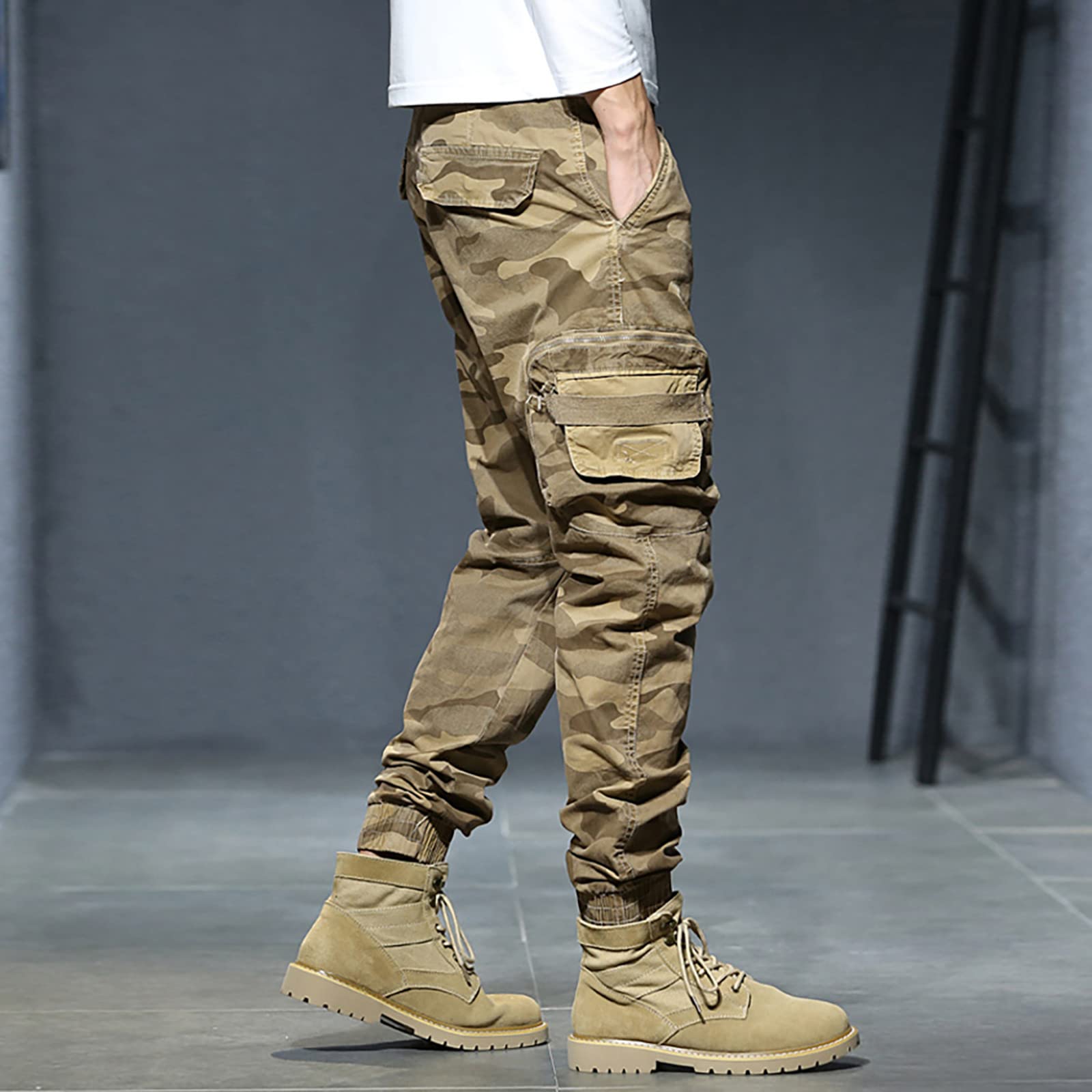 SRZYMJ Herren Cargohose Kurz Stretch jogginghosegröße 94 dünne Freizeithose Outdoor Kleidung 3/4 Trainingshose sportbekleidung Softshellhose Lange Unterhosen Baumwolle Winter Trekkinghose MTB Khaki