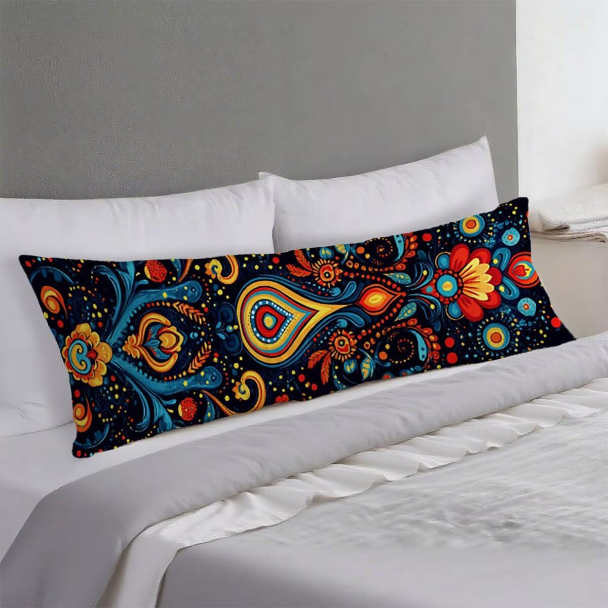 Seitenschläferkissen Bezug Böhmen Kissenbezug 60 x 180 Schwangerschaftskissen Geometrie, Leinen Atmungsaktiv und Weich Body Pillow, für Deko Wohnzimmer Sofa Kopfkissenbezug, Geschenke für Fraue T-3663