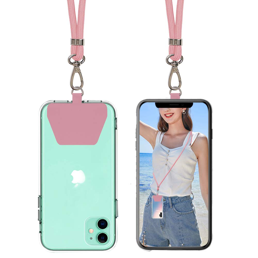 SS Phone Lanyard Strap, Universal Neck Cord Lanyards Strap and Phone Tether Patch for All Phones and Case Combinations (Pink)
