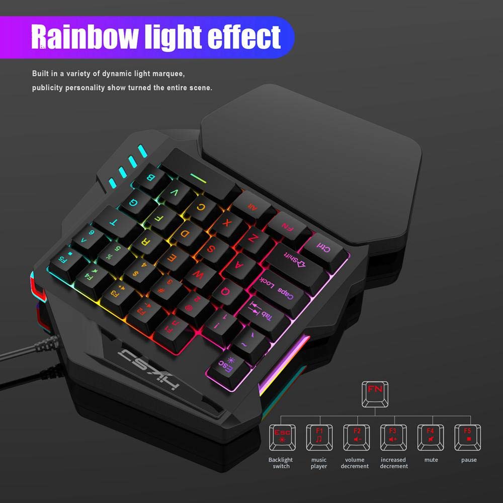 Demi Clavier Clavier De Jeu Mécanique à Une Main 35 Touches LED RGB Rétro-éclairé Mini Clavier De Jeu Réactif Rapide avec Souris De Jeu pour Joueur Xbox One / PS4 / PC/Mac