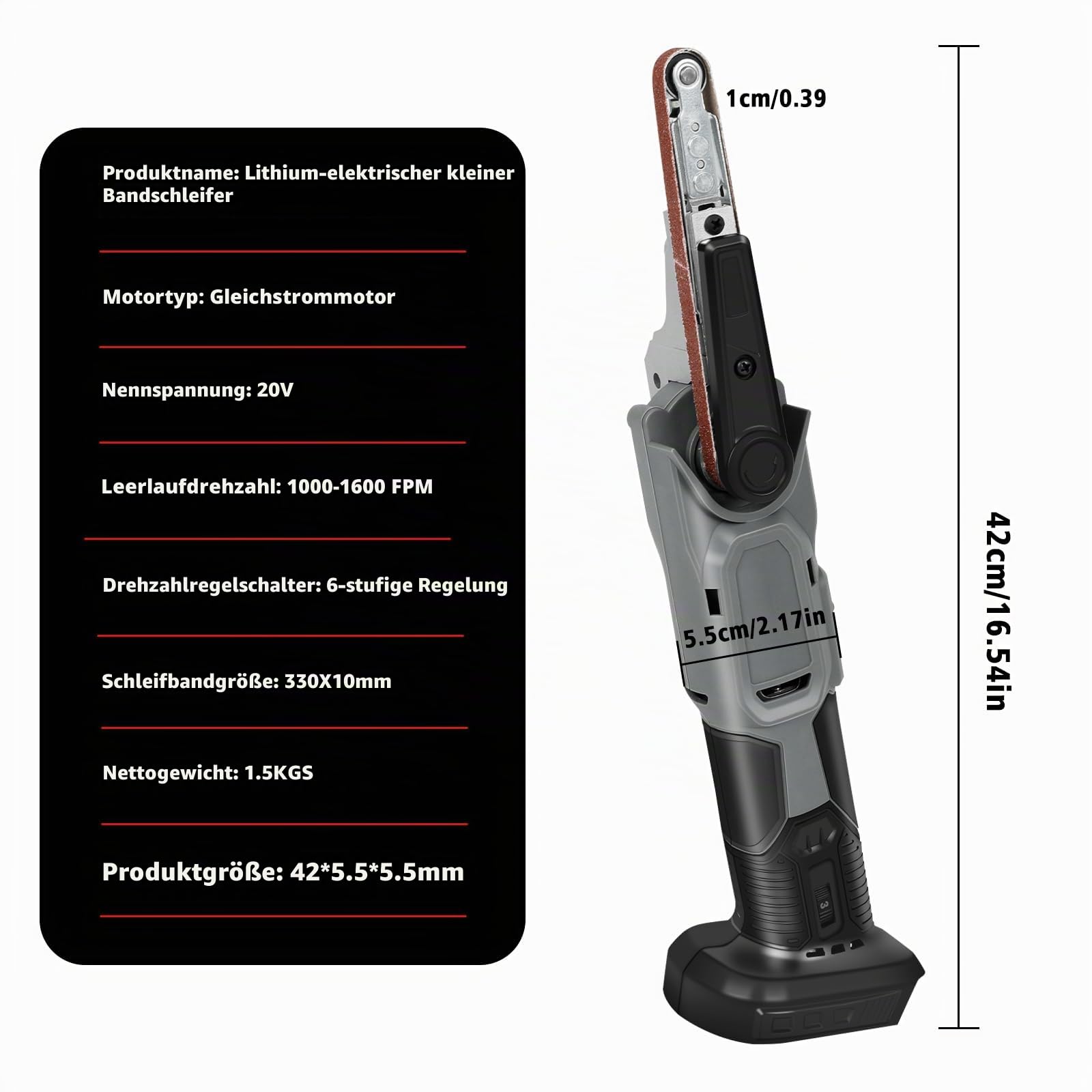 Akku Bandschleifer kompatibel mit Makita 18V Batterie, 10 x 330mm Elektrische Feile mit 3 Schleifbändern, 6 Geschwindigkeiten, 35° Einstellbare, Bandfeile für Holz Metall (ohne Akku) | Elektrische Feile mit 3 Schleifbändern, 6 Geschwindigkeiten, 35° Einst