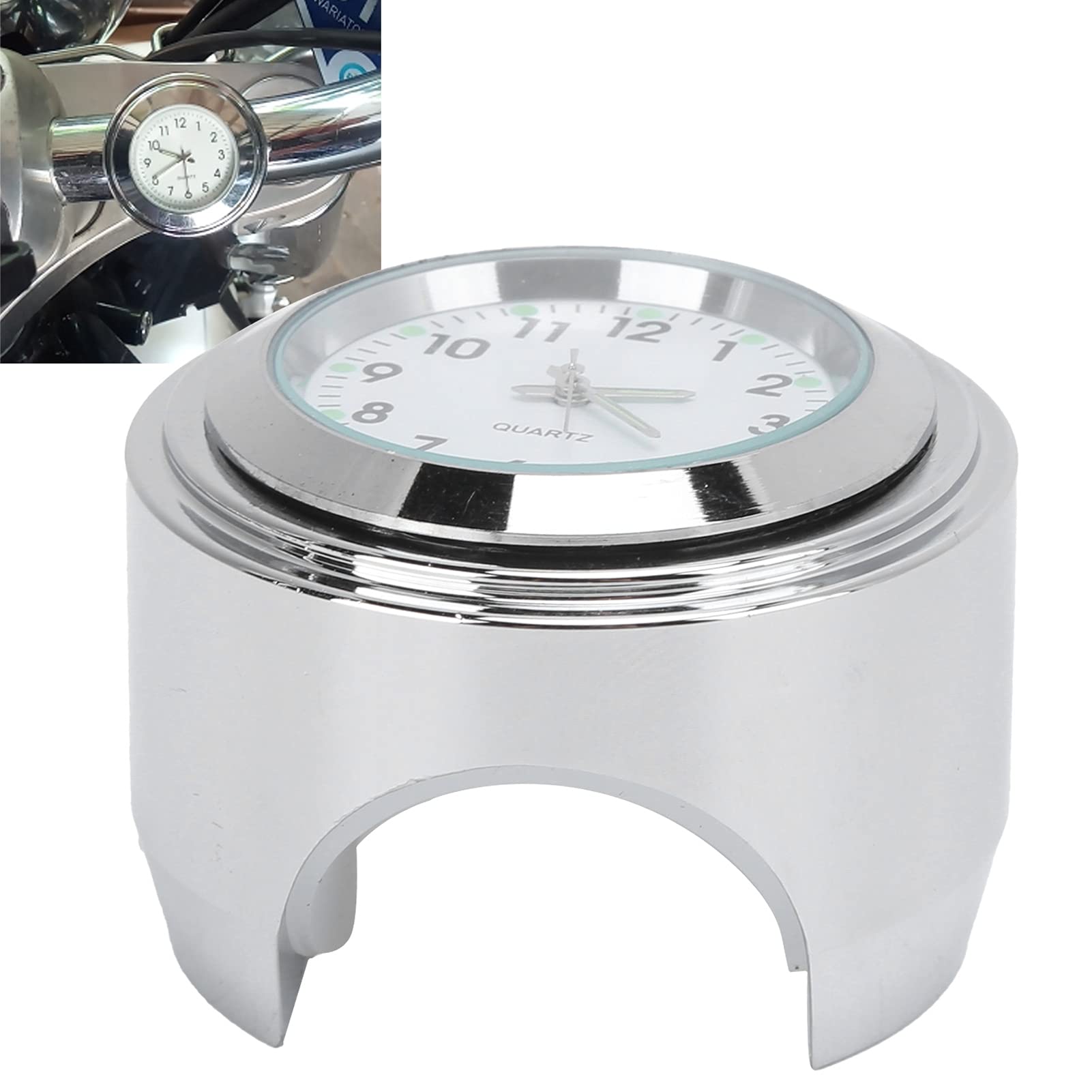 Kierownica Dial Zegar Motocyklowy， Zegar na Kierownicę Motocykla， Zegar do Montażu na Motocyklu Okrągły Zegarek Aluminiowy Wodoodporny Luminous Universal do Kierownicy 7/8in-1in(biały)