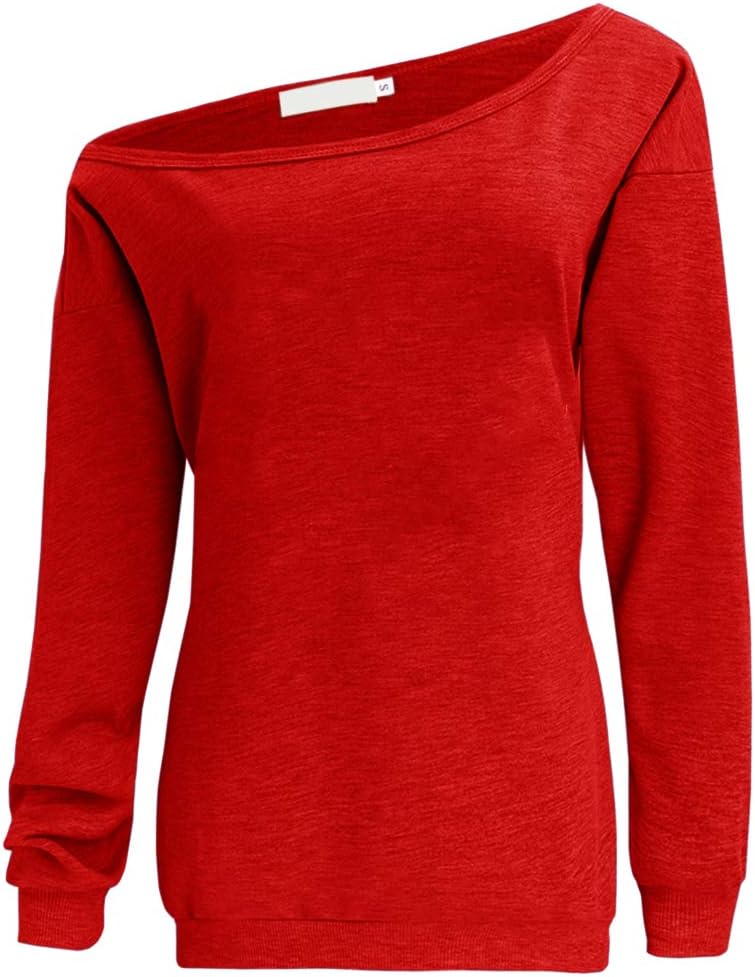 Womens Off Shoulder Sweatshirt Slouchy Long Sleeve Shirts Pullover Tops - Image 2