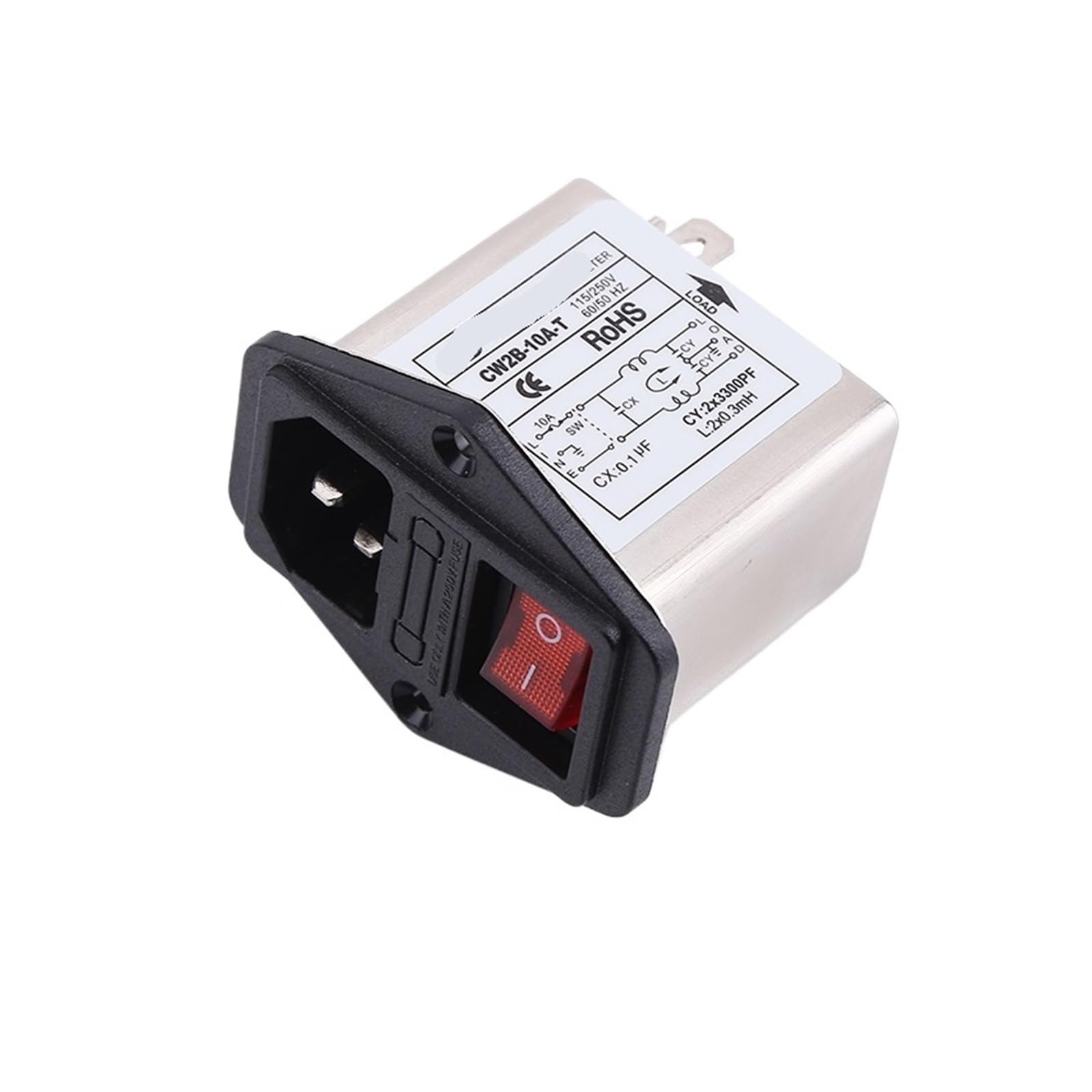 JJHQOKYNA CW2B-3A/6A/10A-T red light power filter socket insurance with neon single phase(CW2B-10A-T)