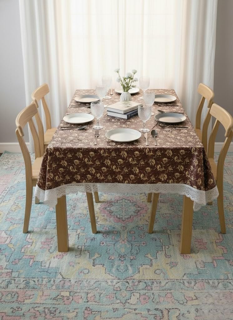 CASA-NEST PVC PVC Rectangular Printed Center Waterproof 4 Seater Table Cover, Size- 40x60 inch (Width x Length, Pack of 1), Multicolour - printed001 (40X60, Brown)