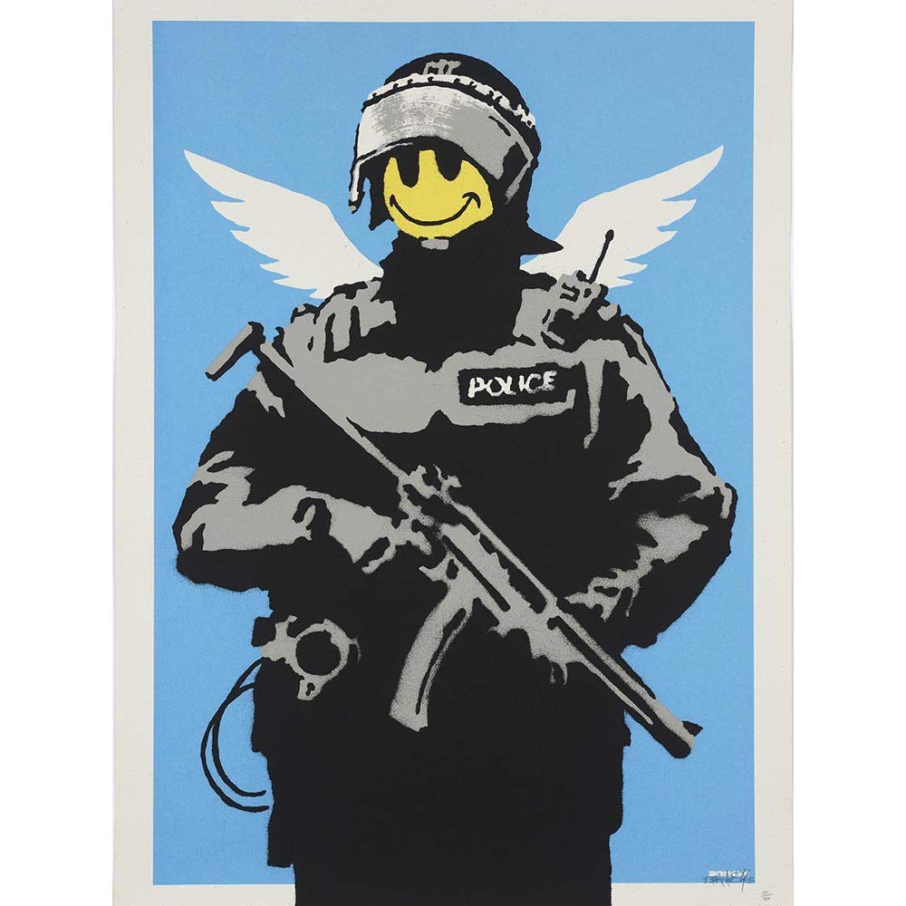Wee Blue Coo Banksy Happy Angel Policeman Graffiti Street Art Print Poster Wall Decor 12X16 Inch
