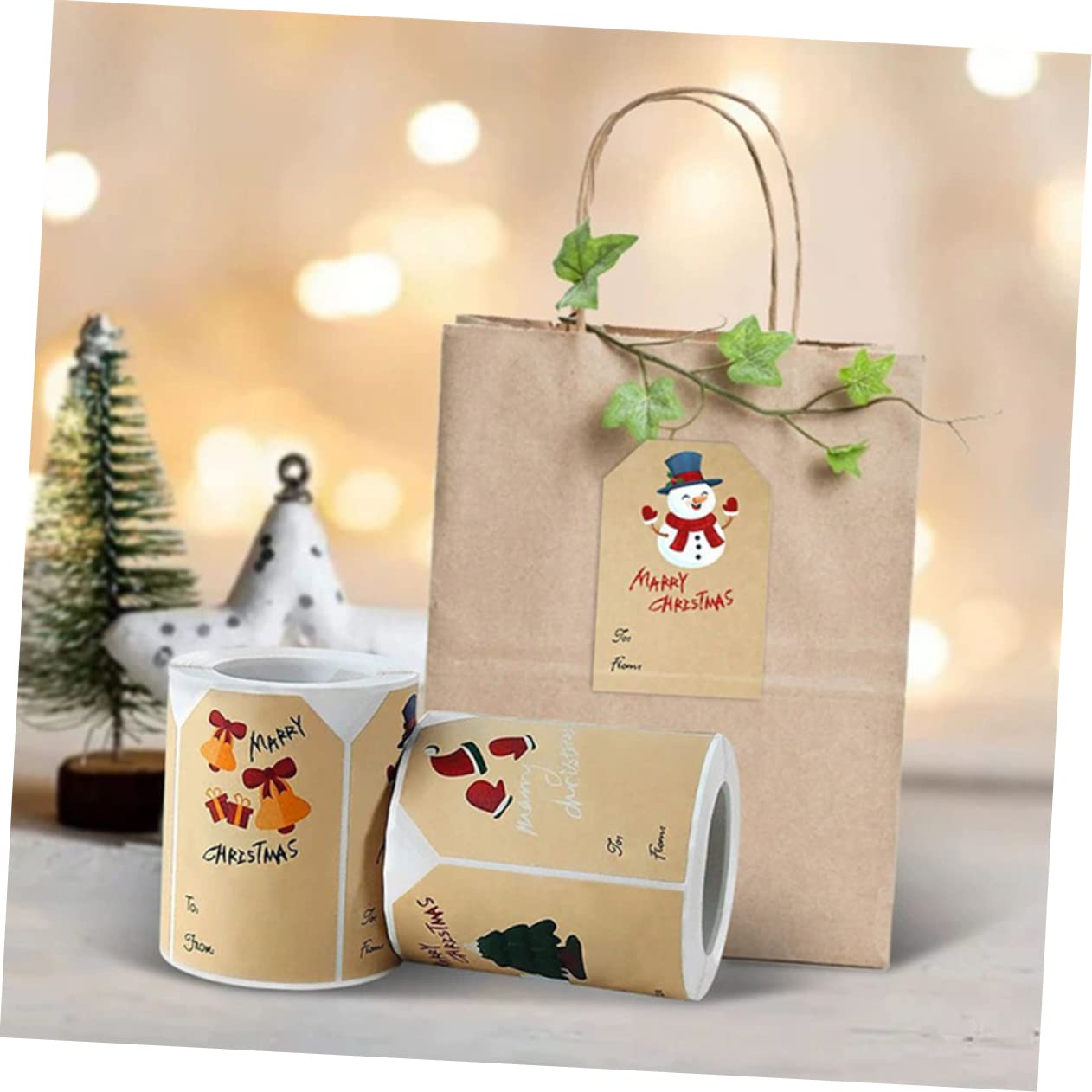 MAGICLULU 2rotoli Etichette Natalizie Carta Kraft Per Regali Adesivi Decorativi Motivi Natale Renne Per Decorazioni e Regali Natale