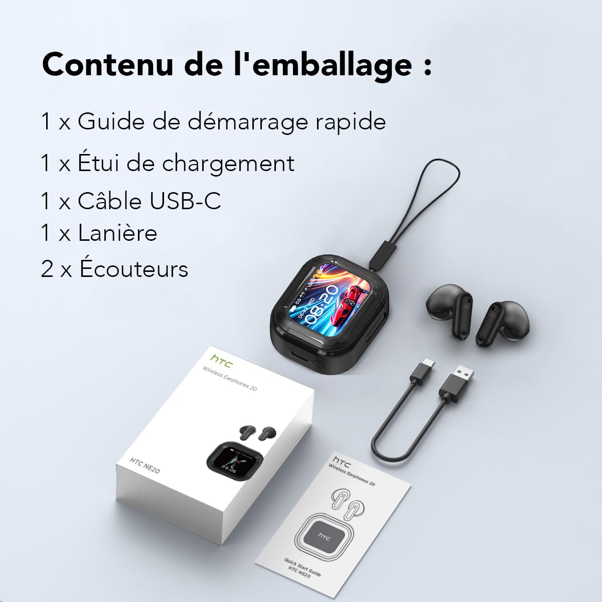 NE20 AI Écouteur Traducteur Instantané, 135 Langues 6 Modes de Traduction, Bluetooth 6.0, Écran Tactile, Son HiFi, Idéaux pour Le Bureau, Le Sport et Les Études