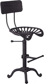 Industrial Design Metal Adjustable Height Backrest Chair Vintage Tractor Saddle Bar Stool Rust