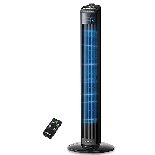 FOHERE Tower Fan for Bedroom, 36" Oscillating Tower Cooling Fan with Remote Control, 12-Hour Timer and Sleep Mode, Portable Stand up Floor Bladeless Fan for Living Room Office, Black