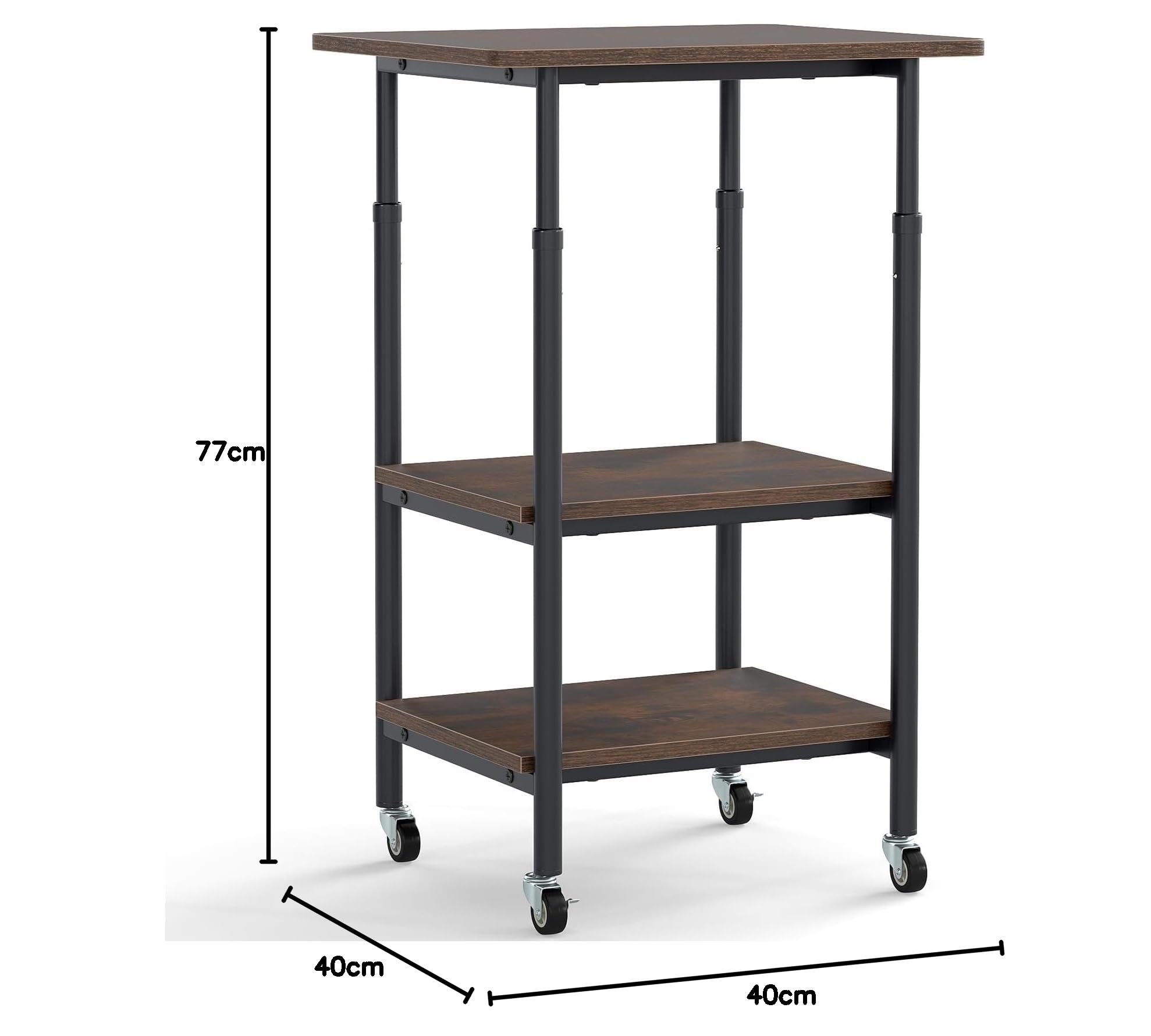 FANTASK Mesa de impresora ajustable en altura con ruedas bloqueables, mesa auxiliar de 3 niveles estrecha con ruedas, carrito de almacenamiento portátil para impresora 3D, fax 49 x 40 x 77 cm (marrón)