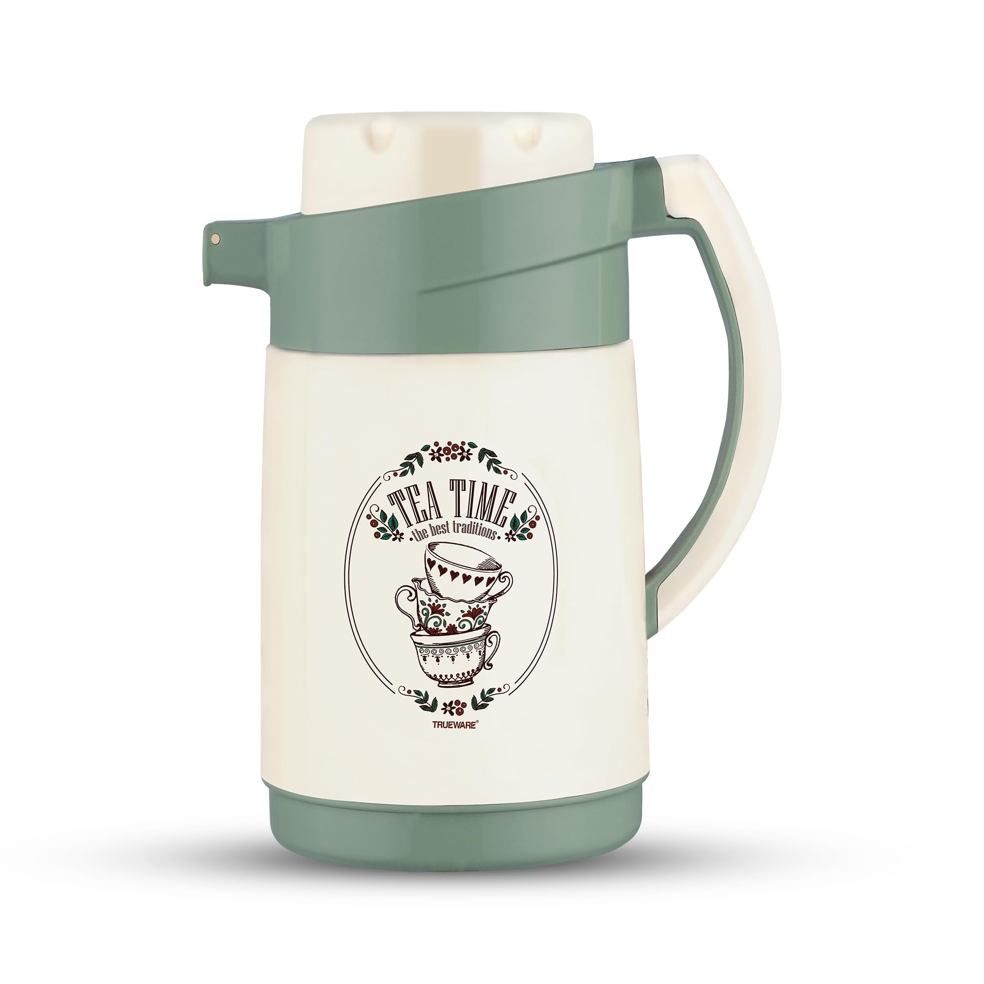 Trueware Aqua Jug Insulated Flask -1000 Ml | Insulated Tea Pot Kettle Inner Steel Outer Plastic | Hot & Cold | Food Grade Plastic | Lightweight BPA-Free | Wide Mouth Design | Ideal for Office, Travel