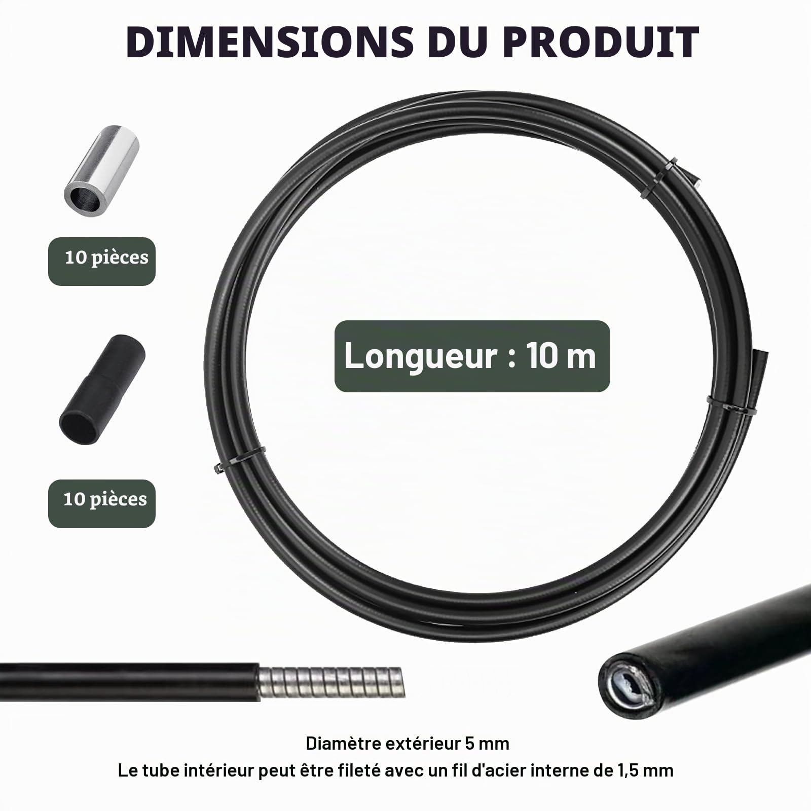 Câble De Frein, Tuyau De Frein Hydraulique 10m, Gaine De Câble De Frein De Vélo Performance, Câble De Dérailleur De Rechange, Ø 5mm Housse De Câble De Frein Pour Vélo Pour Vtt Vélo De Course