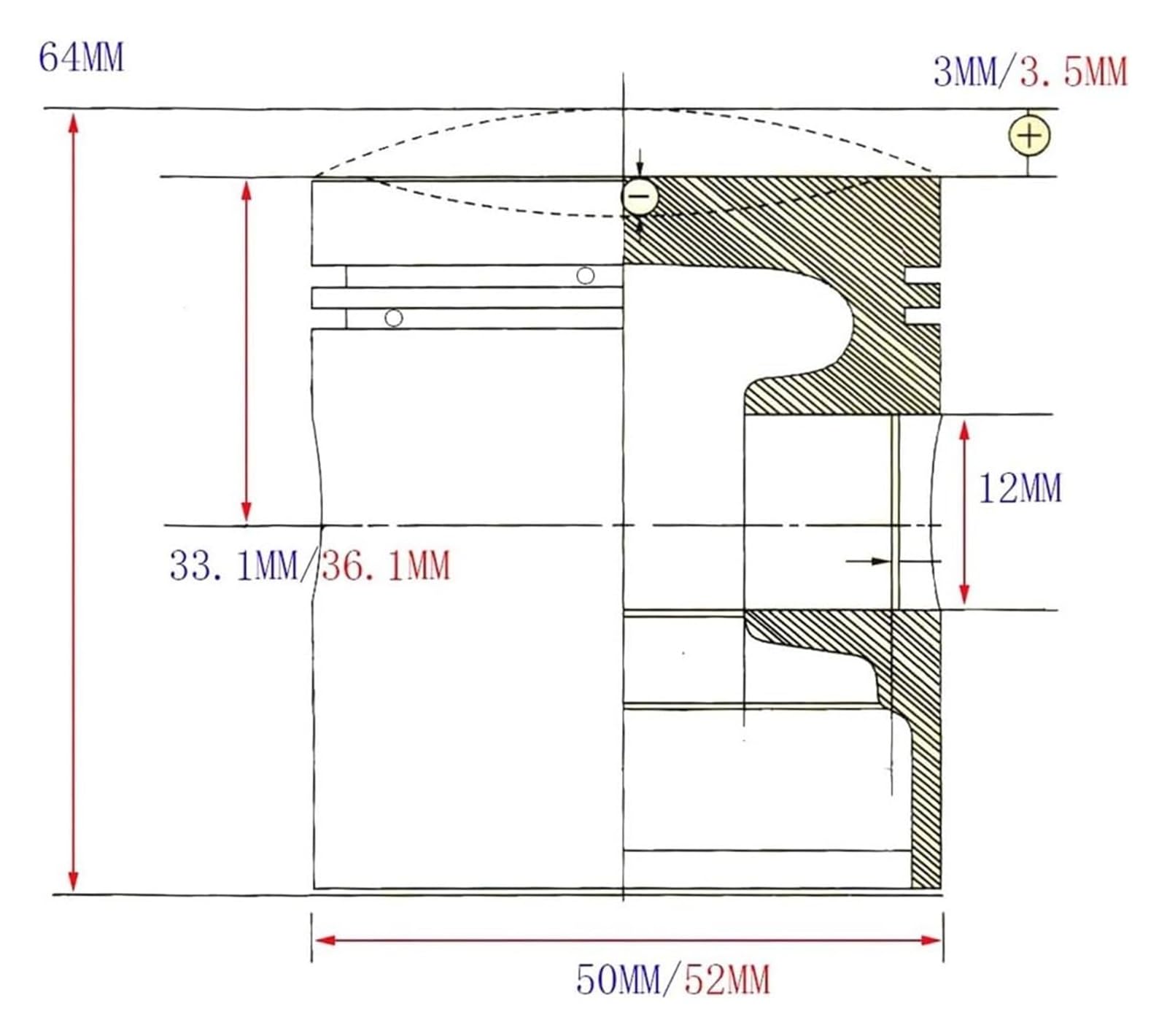 Kit completo gruppo pistone 100CC 50MM 52MM 12MM
