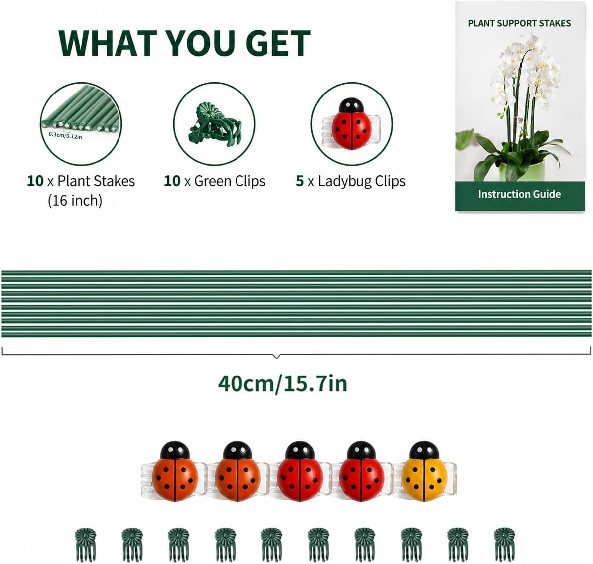 10PcsPlant Support Stakes with Ladybug Clips Green image 2