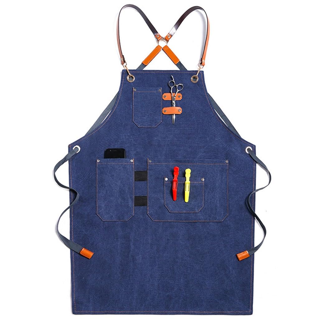 NEBE Delantal de camarero Delantal Denim Art Painting restaurante chino barista tienda de té de la leche ropa de trabajo de peluquero masculino y femenino Delantales Delantal