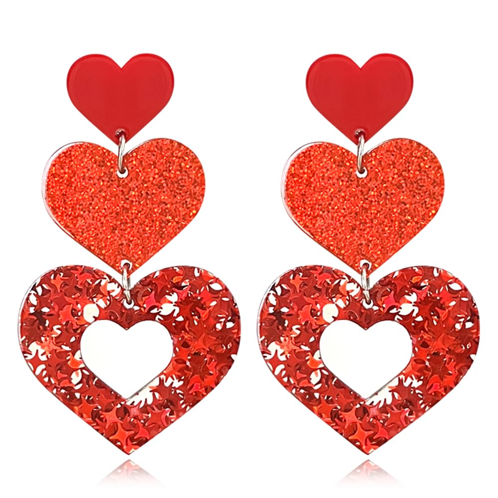 Pink Heart Earrings For Women Dangle Hot Pink Red Heart Earrings Cute Love Dangling Heart Earrings Heart Shaped Statement Earrings