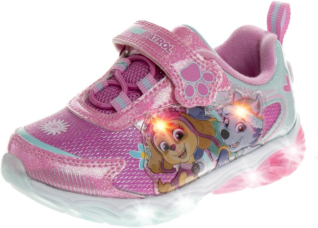 NickelodeonGirls Paw Patrol Shoes โ Kids Toddler Light Up Sneakers- LED Skye and Everest Slip-On Lightweight Tennis Breathable Character Athletic Running Shoes (Toddler/Little Kid)