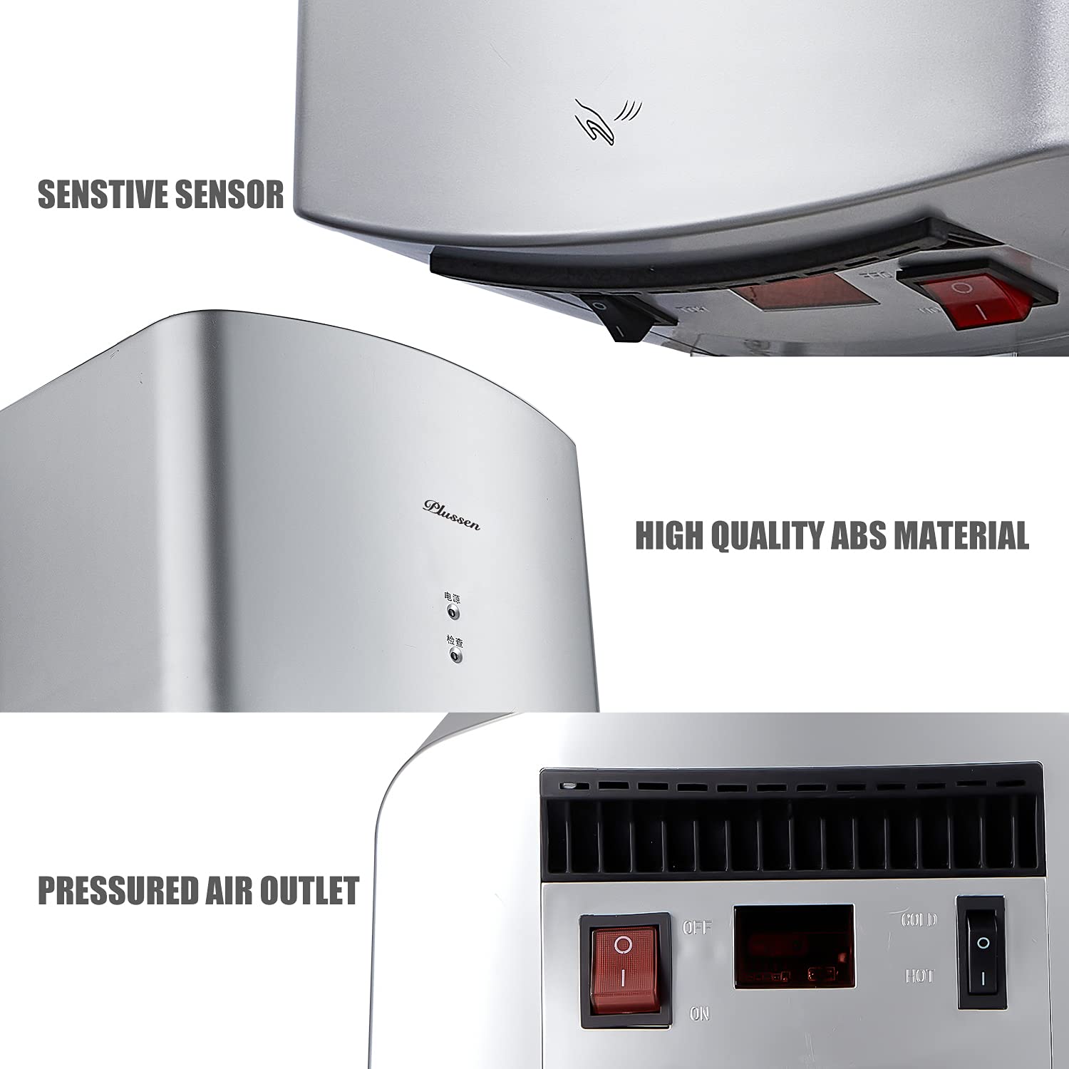 Asciugamani Elettrico PLUSSEN Con Filtro HEPA | Asciugatura Rapida 8-10s, Aria Calda/Fredda - Per Bagno Domestico O Commerciale - Foto 10