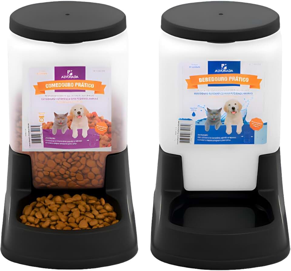 Kit Comedouro 3kg Bebedouro 3L Automático Cães Gatos | Dispenser Ração Água Anti-Formiga TáNaTela (Preto)