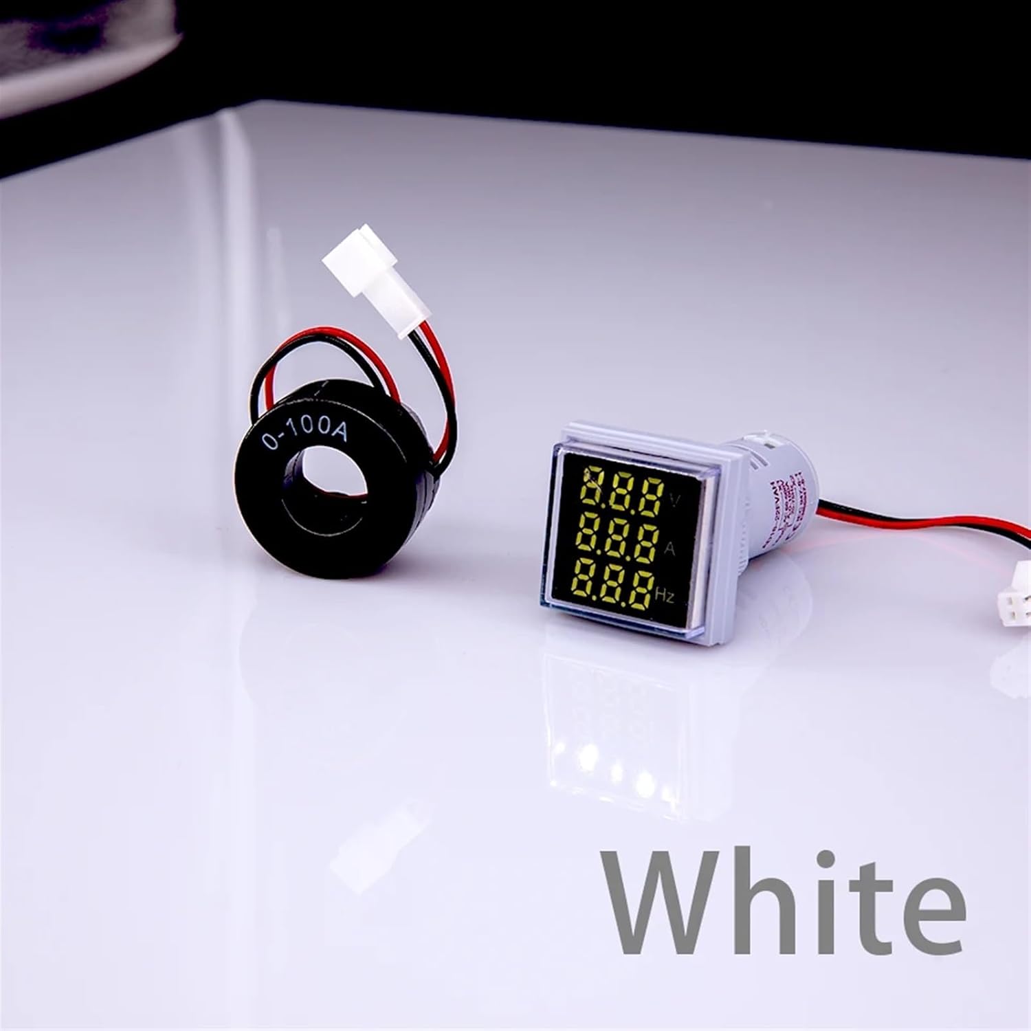 22mm AC 60-500V 1-100A Voltmeter Ammeter Hz Indicator Digital 20-75Hz Current Frequency Meter Digital Voltage Amp Led Lamp(White)