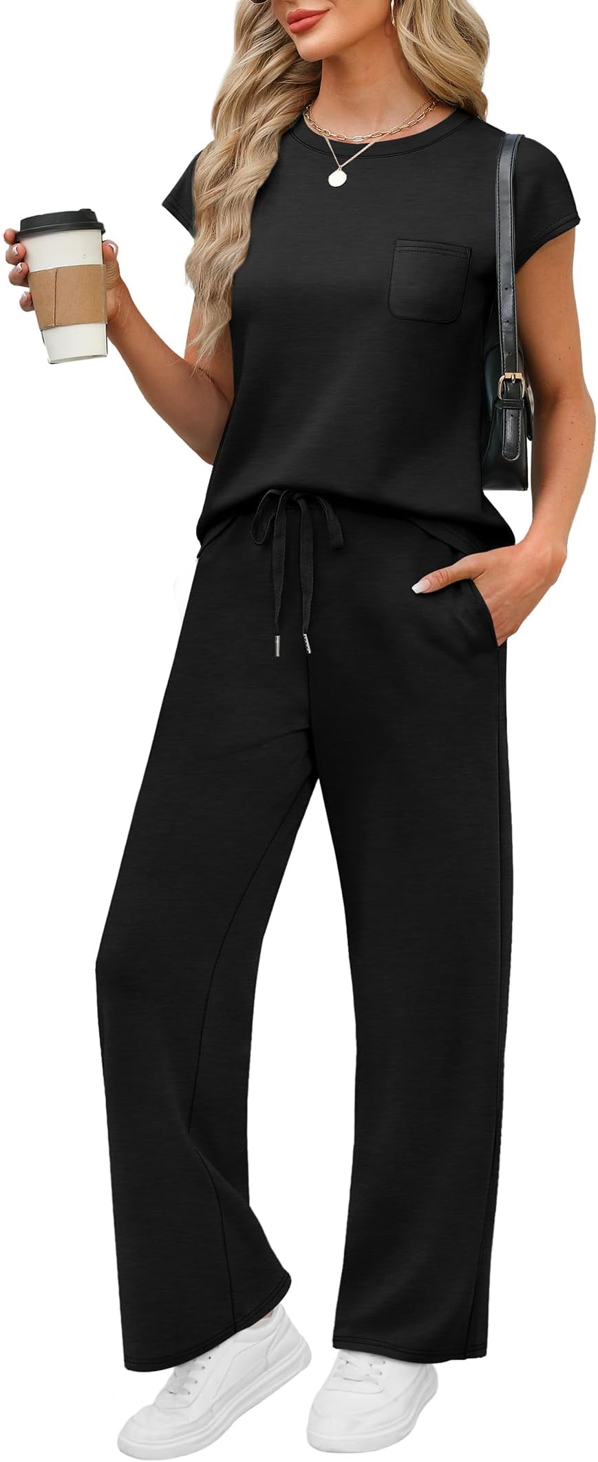 WIHOLL 2 Piece Sets for Women Casual Summer Lounge Set Cap Sleeve Tracksuit