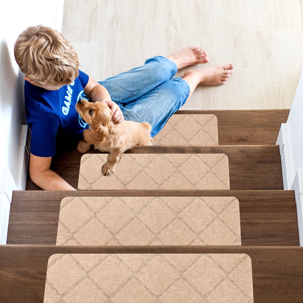 FARYODI Alfombrillas autoadhesivas para escalones, 15 unidades, 55 x 19 cm, para escaleras, para casa, escaleras, de madera, azulejos y mármol (beige)