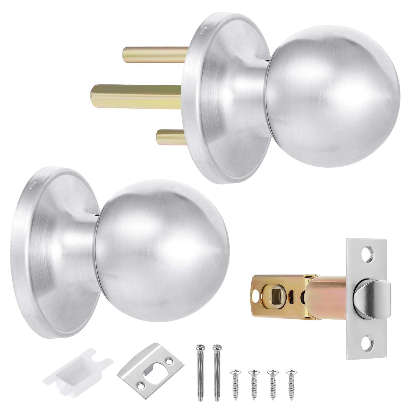 Coolty Passage Door Knob Set Keyless Non Locking Round Door Handle Ideal for Non-Locking Interior Doors Kitchens Closet Pantry Closet Hallway Doors(Silver) - Image 2