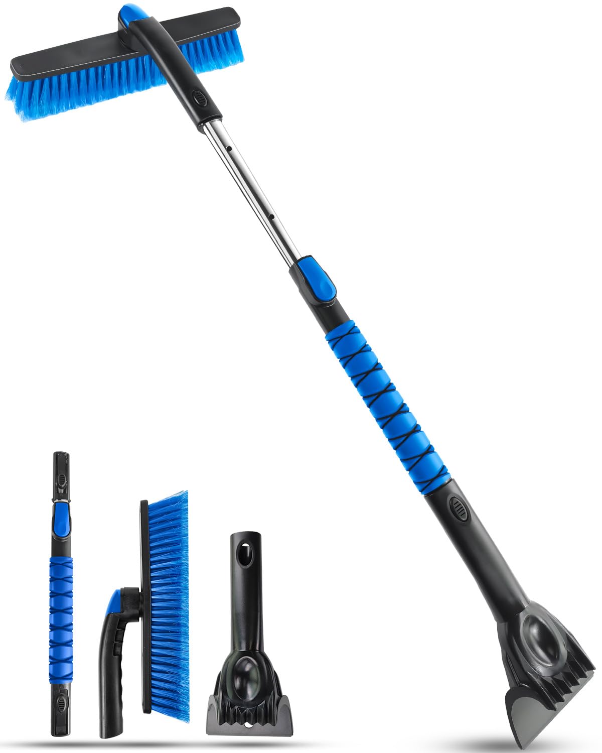 Brosse à neige et grattoir à glace pour pare-brise de voiture, outil de déneigement extensible de 102,9 cm avec tête de brosse pivotante à 360° et poignée ergonomique en mousse pour VUS