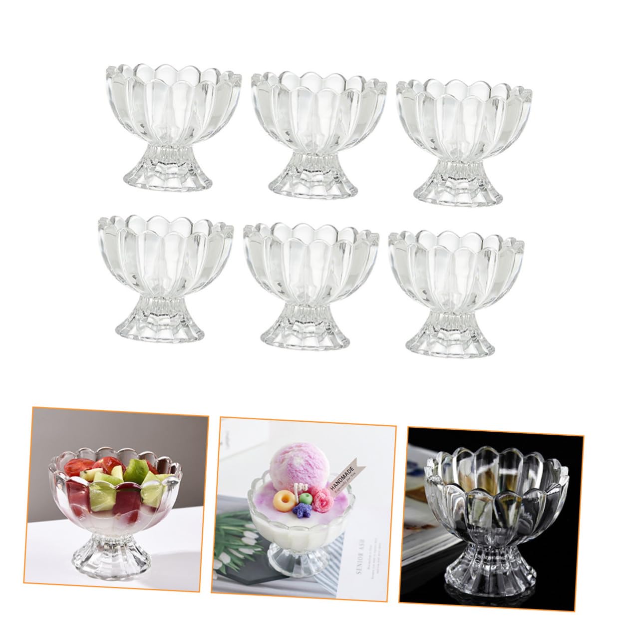 Vasos De Postre Transparentes 100 Ml, Copas De Helado y Gelatina De Vidrio, Aptos Para Hogar y Restaurante, Set De 6 Unidades