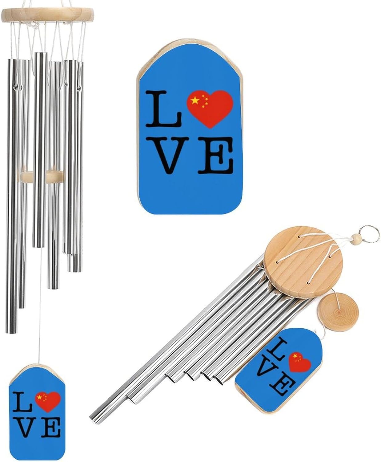 I Love China Wooden Wind Chimes Deep Tone Memorial Windchime for Outside Garden Home Decoration