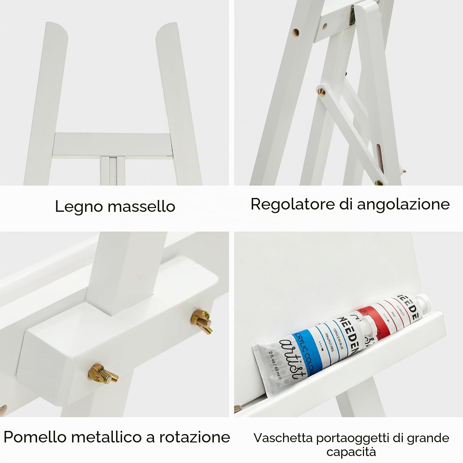 MEEDEN Cavalletto Artistico per Esposizione: Supporto Regolabile in Legno per cartelli, Cornice per Pittura su Tela Fino a 152,4 cm, per artisti e Adulti, per disegnare e Poster – Bianco