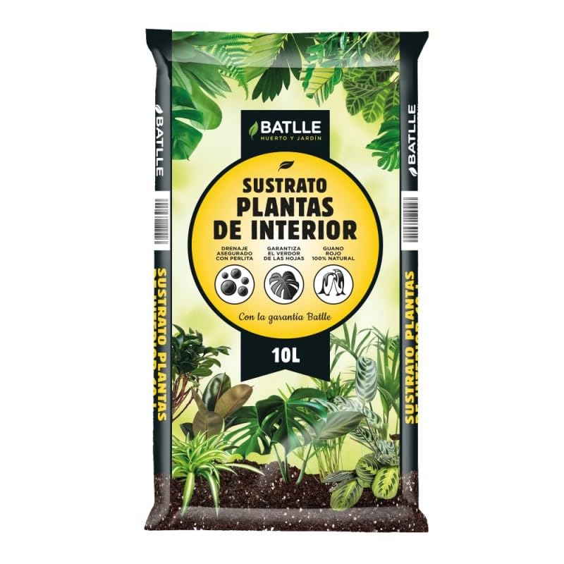 Sustrato para Plantas de Interior 10 litros - Batlle. Contiene Guano Rojo 100% Natural. Garantiza el verdor de Las Hojas.