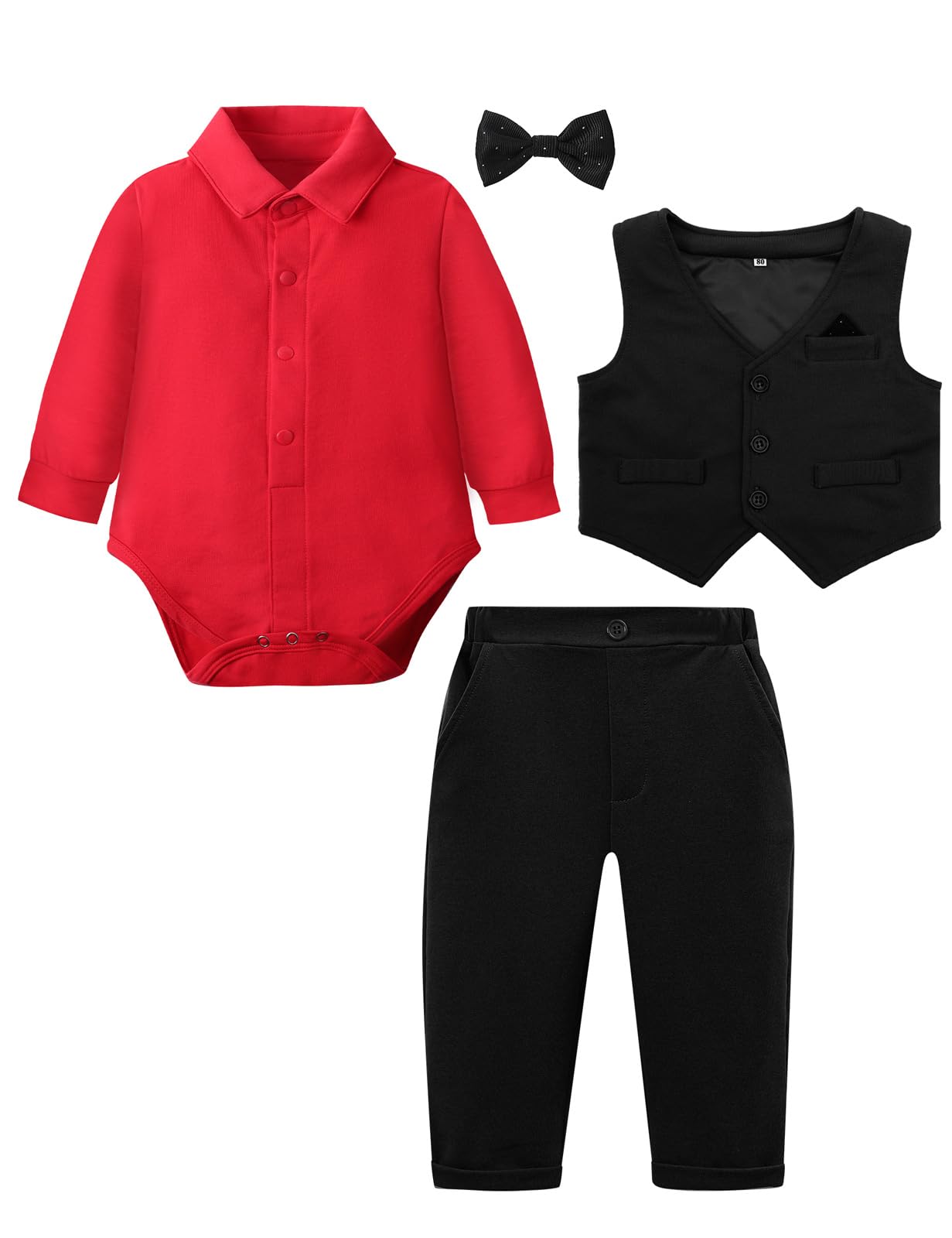 mintgreen Costume Noël Bebe Garcon, Mariage Gentleman Body Gilet Vêtements Ensemble, Rouge & Noir, 6-9 Mois, 70