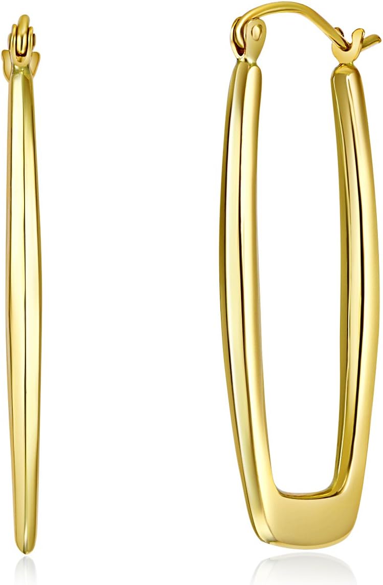 14k REAL Yellow Gold 2.5mm Thickness Designer Flat Rectangular Earrings (34 x 15 mm)