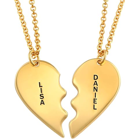 MyNameNecklace - Personalized Broken Heart Necklace Set For Couples, Best Friends, Her, Him, Mother, Father, Women, Men - Dainty Gift For Valentine's Day, Christmas, Father's Day, Mother's Day