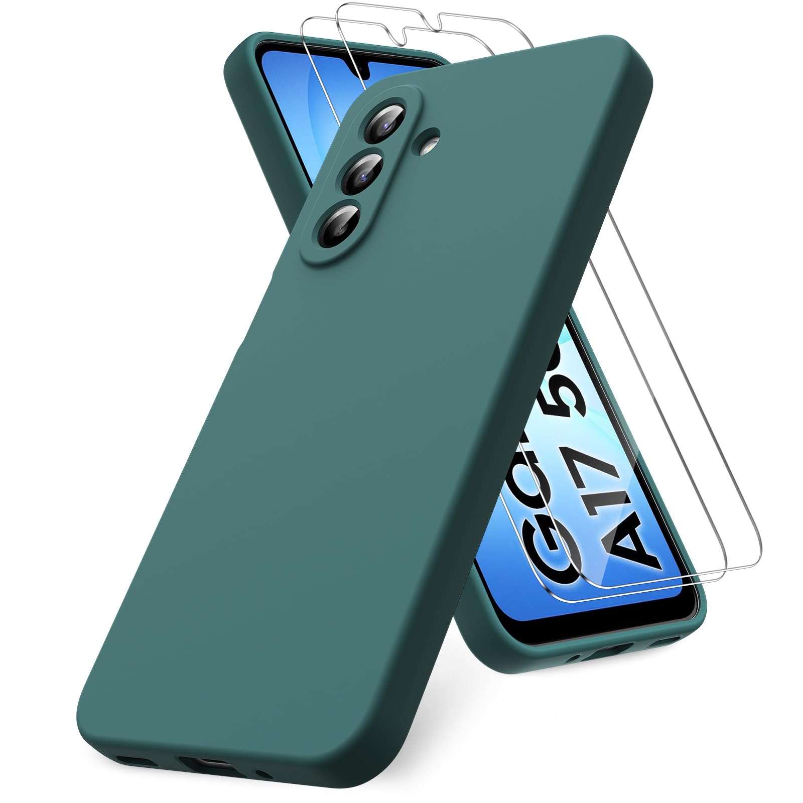 Vansdon Handyhülle kompatibel mit Samsung Galaxy A37 5G Hülle, 2 Stück Panzer Schutz Glas, weiche TPU Flüssigsilikonhülle, stoßfestem Gummi Silikongel Fall-Taupe