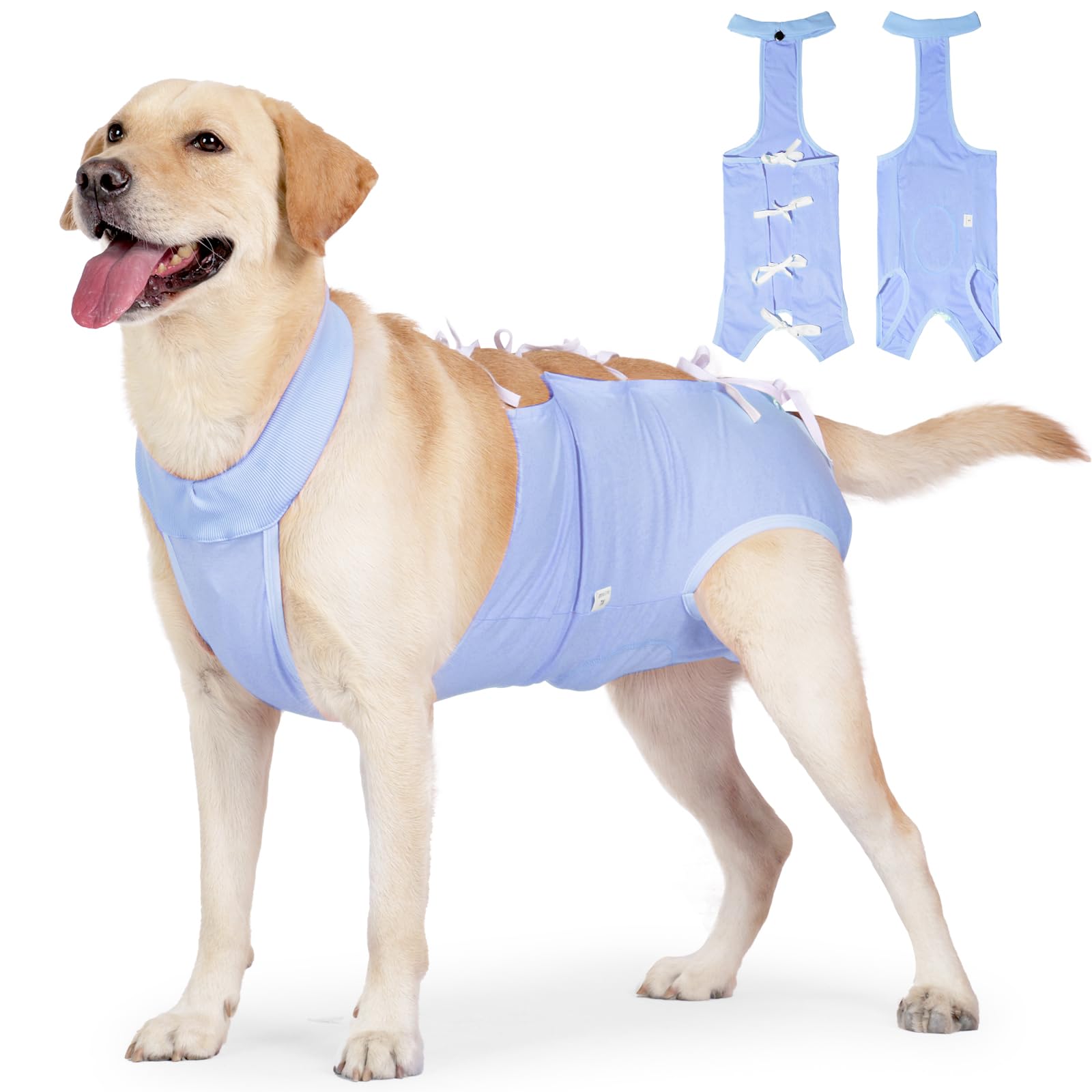 Dog Recovery Suit, Pet Lace Up Adjustable Belly Protect Cover Post-Operative Clothing,Pet After Surgery Wear for Cat Puppy Small Medium Large Dogs_L(Blue) — image 1