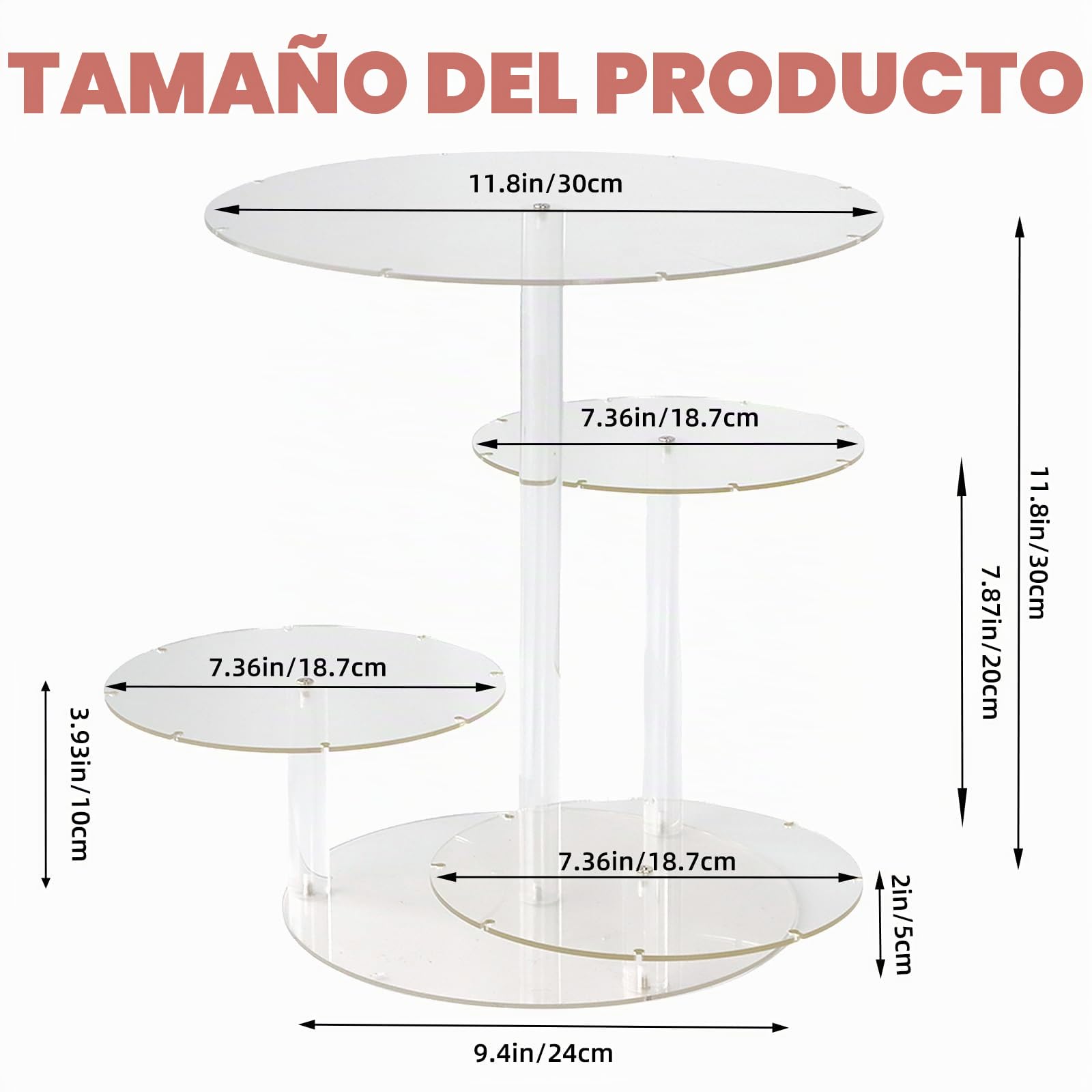 Soporte para Tartas con 4 Niveles | Acrílico Transparente y Estable, Adecuado para Bodas, Cumpleaños, Baby Showers, Graduaciones, Aniversarios