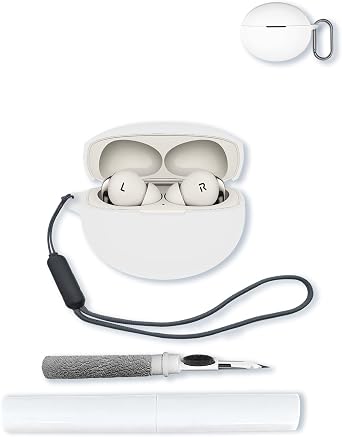 Case for Oneplus Buds pro3 Earbuds,Soft Protective,BOVUGAC Silicone Case Cover with Keychain & Cleaning Kit & Lanyard for Oneplus Buds pro3 Earbuds-White