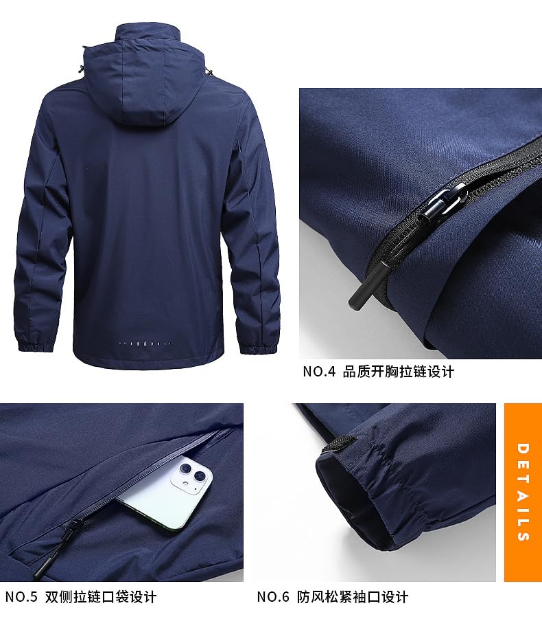 Chaqueta impermeable para hombre con capucha y bolsillos miniatura 4