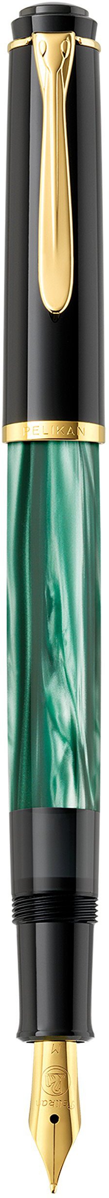 Pelikan FWI 983403 Kolbenfüllhalter Classic M200, vergoldete Edelstahlfeder, M, grün-marmoriert 1 Stück (1er Pack)