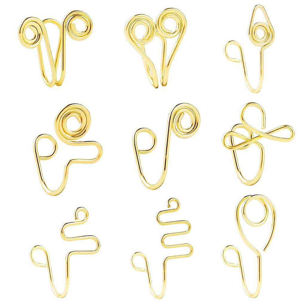 Maxtonser Women's Gold-Color 9 Pieces Fake Nose Ring Nose Cuffs For Pierced Nose Fake Piercings African Nose Cuff Clip On Nose Ring For Girls