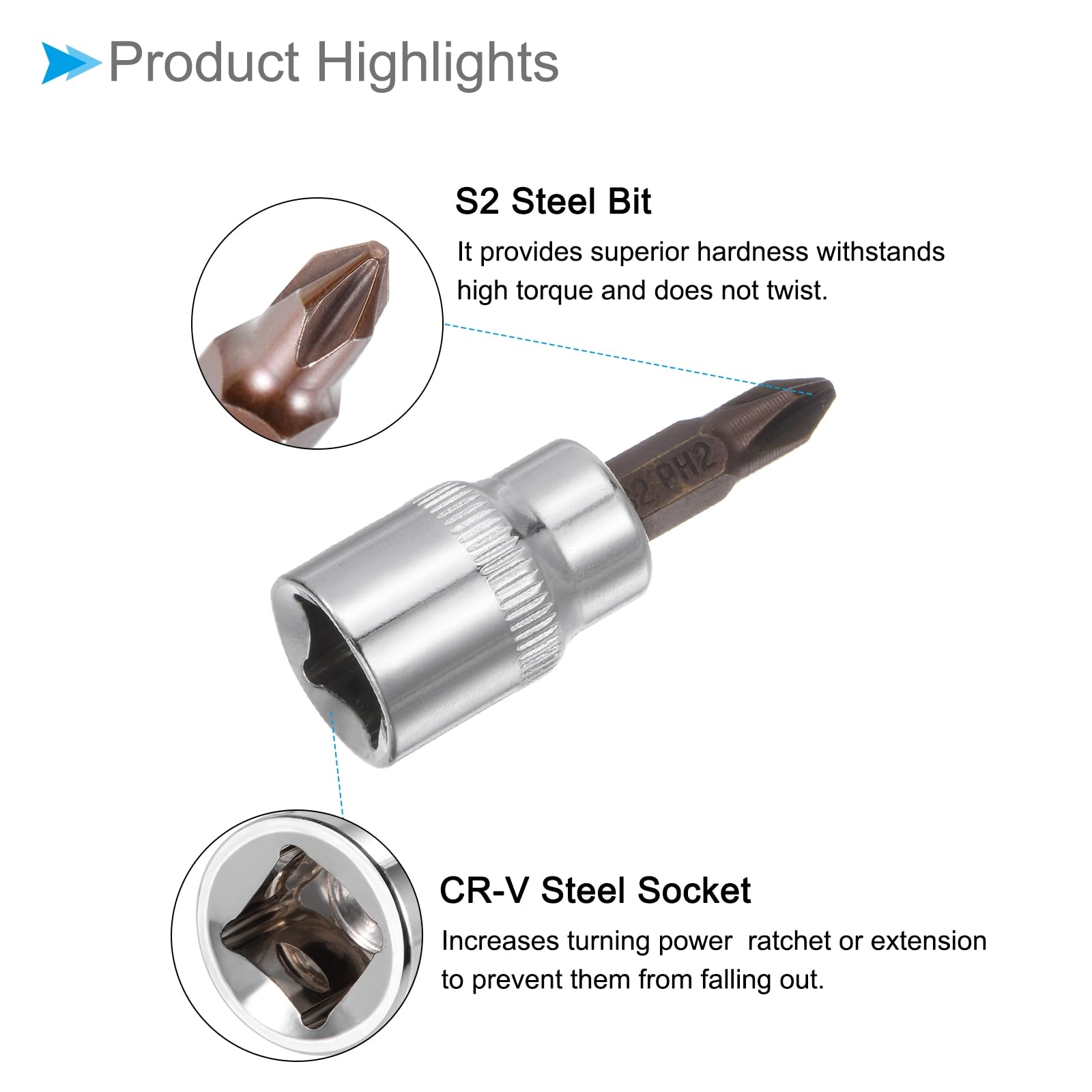 CoCud Phillips Bit Socket, PH2 Bit 3/8" Drive 2" Length, CR-V Socket with Socket Extension - (Applications: for Fastener Application) - Image 4