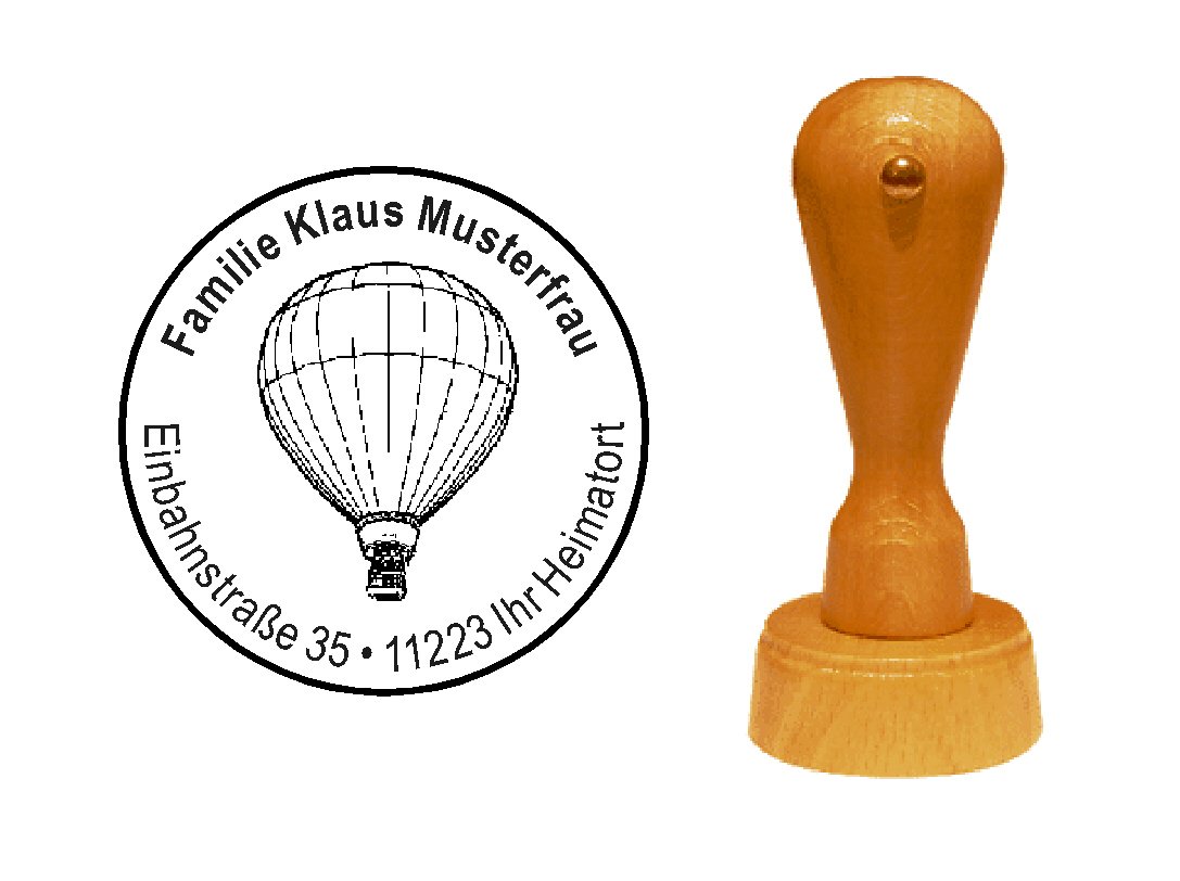 Stempel personalisiert Adressstempel Heißluftballon Ballonfahrt runder Holzstempel mit persönlicher Adresse Ø 40 mm